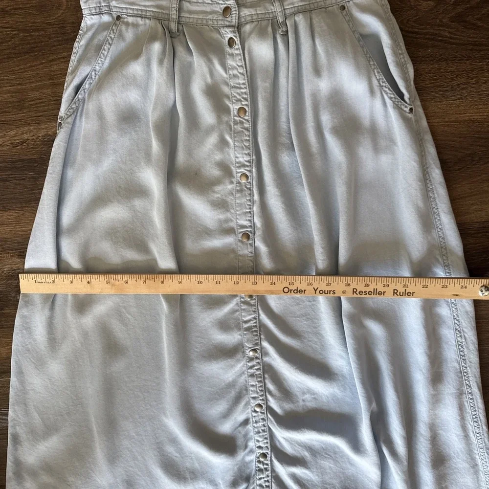 Pistola Skirt Womens Size M Blue Chambray Snap Baez Maxi Boho Indie Classic